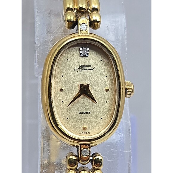 Vintage Jacques Prevard Womens Gold Tone Diamond Oval Bracelet Watch New Battery main image 9